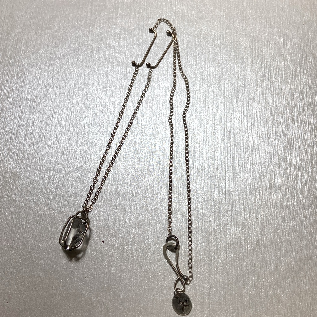 Melissa Joy Manning Caged Herkimer Crystal Drop Pendant Chain Choker Necklace